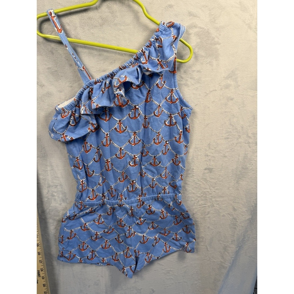 Lilly Pulitzer Girls Ruffle Romper Low Tide Blue Anchors Away L 8-10 Romper